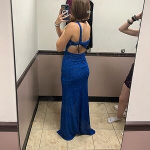 Blue sparkly dress. (hoco or prom)